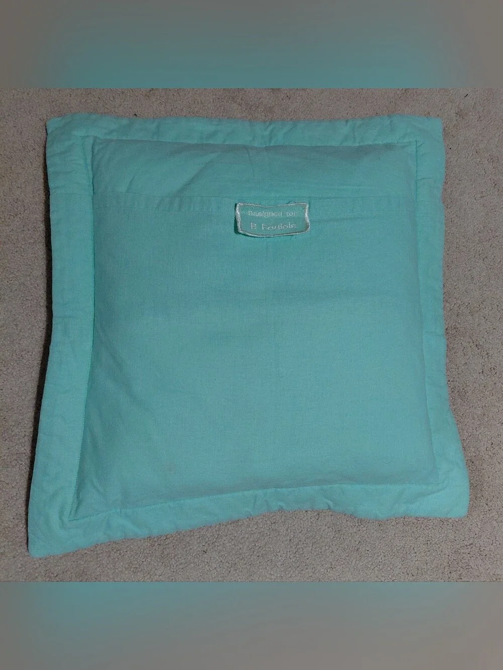 Embroidered Aqua Decorative Pillow with Red Floral Motif
